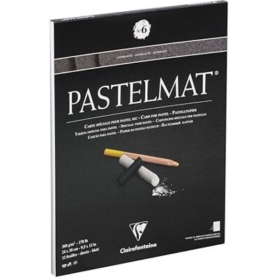 Clairefontaine 96004C kreslicí blok Pastelmat (lepený na hlavě, 12 listů, 24 x 30 cm, 360 g, se 4 transparentními dělicími listy, speciální karton ideální pro pastely a křídy) antracit Clairefontaine 96004C kreslicí blok Pastelmat (lepený na hlavě, 12 listů, 24 x 30 cm, 360 g, se 4 transparentními dělicími listy, speciální karton ideální pro pastely a křídy) antracit