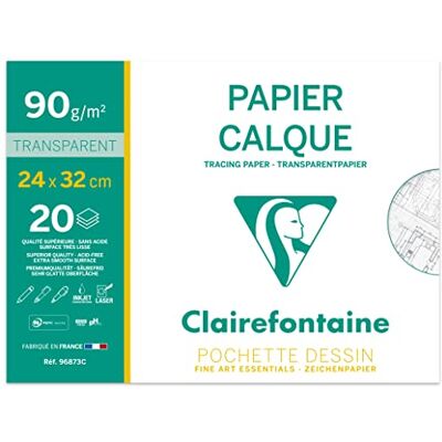 Clairefontaine 96873C Mappe Transparentpapier DIN A4+ 24 x 32 cm, 90g, 20 Blatt, ideal für technische Zeichnen und Entwürfe, 1 Mappe Clairefontaine 96873C Mappe Transparentpapier DIN A4+ 24 x 32 cm, 90g, 20 Blatt, ideal für technische Zeichnen und Entwürfe, 1 Mappe