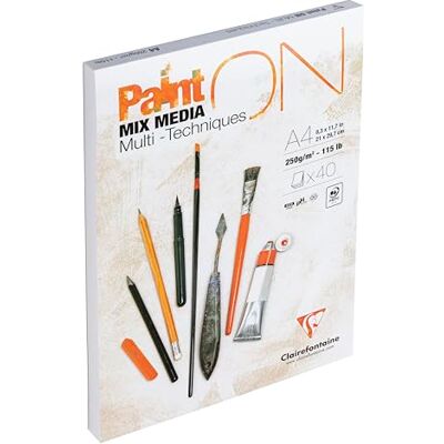 Clairefontaine 96537C Malířský blok / kreslicí blok PaintON jemnozrnný DIN A4 21 x 29,7 cm, lepený na obou stranách, 40 listů, 250 g, 100% celulóza, možné opravy, ideální pro mixérová média, bílá, 1 Clairefontaine 96537C Malířský blok / kreslicí blok PaintON jemnozrnný DIN A4 21 x 29,7 cm, lepený na obou stranách, 40 listů, 250 g, 100% celulóza, možné opravy, ideální pro mixérová média, bílá, 1