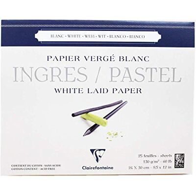 Clairefontaine 96482C kreslicí blok Ingres (lepený na hlavové straně, 24 x 30 cm, 25 listů, zrnitý, 130 g, ideální pro suché techniky, pastelové) bílý Clairefontaine 96482C kreslicí blok Ingres (lepený na hlavové straně, 24 x 30 cm, 25 listů, zrnitý, 130 g, ideální pro suché techniky, pastelové) bílý