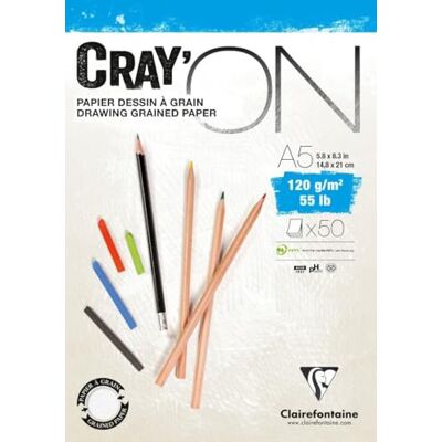 Clairefontaine 975019C Zeichenblock Cray’On (120 g, ideal für Trockentechniken, 50 Blatt, DIN A5, 14,8 x 21 cm, kopfseitig geleimt) extra weiß Clairefontaine 975019C Zeichenblock Cray’On (120 g, ideal für Trockentechniken, 50 Blatt, DIN A5, 14,8 x 21 cm, kopfseitig geleimt) extra weiß