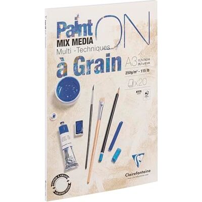 Clairefontaine 975050C PaintOn blok (s 2 zrnitostmi, 250 g, vysoce kvalitní, DIN A3, 29,7 x 42 cm, lepený, 20 listů, ideální pro multitechniky, 100% celulóza) bílý Clairefontaine 975050C PaintOn blok (s 2 zrnitostmi, 250 g, vysoce kvalitní, DIN A3, 29,7 x 42 cm, lepený, 20 listů, ideální pro multitechniky, 100% celulóza) bílý