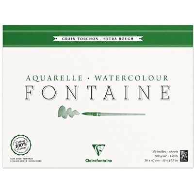 Clairefontaine 96430C blok na malování, 4stranný slepený akvarelový papír, hrubé zrno, torchon, Fontaine/Hadern, 30 x 40 cm, 25 listů, balení 300 g, bílá Clairefontaine 96430C blok na malování, 4stranný slepený akvarelový papír, hrubé zrno, torchon, Fontaine/Hadern, 30 x 40 cm, 25 listů, balení 300 g, bílá
