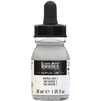 Liquitex 4260599 tekuté profesionální akrylové barvy inkoust, tuš, 30 ml, vysoce pigmentovaná airbrush barva, neutrální šedá číslo 5 Liquitex 4260599 tekuté profesionální akrylové barvy inkoust, tuš, 30 ml, vysoce pigmentovaná airbrush barva, neutrální šedá číslo 5