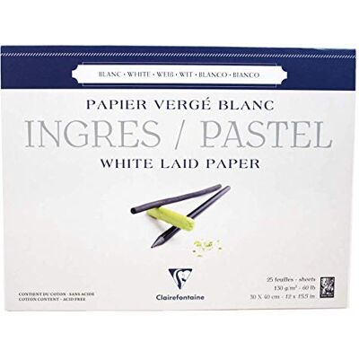Clairefontaine 96483C Zeichenblock Ingres (kopfseitig geleimt, 30 x 40 cm, 25 Blatt, gekörnt, 130 g, ideal für Trockentechniken, Pastell) weiß Clairefontaine 96483C Zeichenblock Ingres (kopfseitig geleimt, 30 x 40 cm, 25 Blatt, gekörnt, 130 g, ideal für Trockentechniken, Pastell) weiß