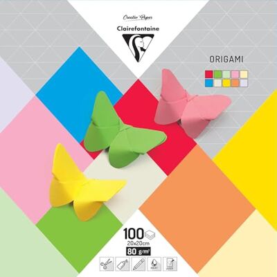 Clairefontaine 95007C balení se 100 archy origami papír jednobarevný (20 x 20 cm, 80 g) 1 balení barevně tříděné Clairefontaine 95007C balení se 100 archy origami papír jednobarevný (20 x 20 cm, 80 g) 1 balení barevně tříděné