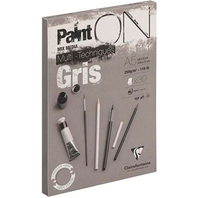 Clairefontaine 975808C kreslicí blok / skicovací sešit PaintON, DIN A5 14,8 x 21 cm, lepený na obou stranách, 30 listů, 250 g, 100% celulóza, ideální pro mixéra, jemně zrnitost, šedá, 1 kus Clairefontaine 975808C kreslicí blok / skicovací sešit PaintON, DIN A5 14,8 x 21 cm, lepený na obou stranách, 30 listů, 250 g, 100% celulóza, ideální pro mixéra, jemně zrnitost, šedá, 1 kus