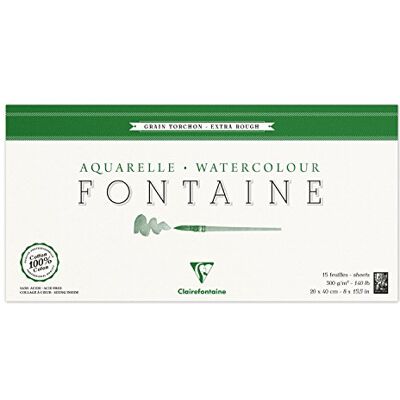 Clairefontaine 96438C Malblock, 4-seitig verleimt Aquarellpapier Grobkorn Torchon, Fontaine/Hadern, 20 x 40 cm Panorama-Format, 15 Blatt, 300 g Packung, weiß Clairefontaine 96438C Malblock, 4-seitig verleimt Aquarellpapier Grobkorn Torchon, Fontaine/Hadern, 20 x 40 cm Panorama-Format, 15 Blatt, 300 g Packung, weiß
