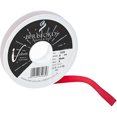 Berisfords Samtband, Scharlachrot, 5 m, 9 mm Breite Berisfords Samtband, Scharlachrot, 5 m, 9 mm Breite