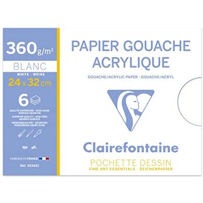 Clairefontaine 93341C desky akrylový papír (ideální pro mokré techniky a kvaše, 360 g, 24 x 32 cm, 6 archů), bílá Clairefontaine 93341C desky akrylový papír (ideální pro mokré techniky a kvaše, 360 g, 24 x 32 cm, 6 archů), bílá
