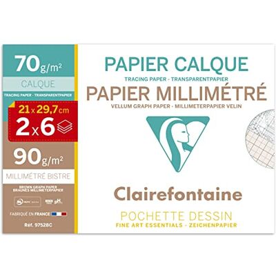 Clairefontaine 97528C Mappe (6 Bögen Millimeterpapier und 6 Bögen Transparentpapier, ideal für technische Zeichnen, 12 Bögen, DIN a4, 21 x 29,7 cm, 70 g) Clairefontaine 97528C Mappe (6 Bögen Millimeterpapier und 6 Bögen Transparentpapier, ideal für technische Zeichnen, 12 Bögen, DIN a4, 21 x 29,7 cm, 70 g)