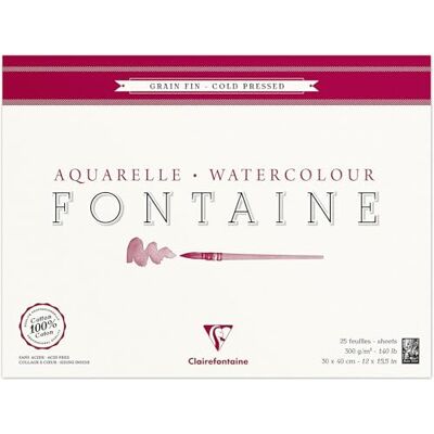 Clairefontaine 96415C malířský blok, 4stranný slepený akvarelový papír jemnozrnný, Fontaine/Hadern, 30 x 40 cm, 25 listů, balení 300 g, bílá Clairefontaine 96415C malířský blok, 4stranný slepený akvarelový papír jemnozrnný, Fontaine/Hadern, 30 x 40 cm, 25 listů, balení 300 g, bílá