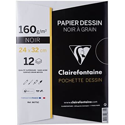 Clairefontaine 96771C desky kreslicí papír (160 g, 24 x 32 cm, 12 archů, ideální pro výuku umění), černý Clairefontaine 96771C desky kreslicí papír (160 g, 24 x 32 cm, 12 archů, ideální pro výuku umění), černý