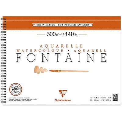Clairefontaine Akvarelový blok 96364C Fontaine Satiné (100% hadry, jemnozrnný, hladký, vhodný pro mokré a suché techniky, bez obsahu kyselin, 300 g, 30 x 40 g, 12 listů) bílý Clairefontaine Akvarelový blok 96364C Fontaine Satiné (100% hadry, jemnozrnný, hladký, vhodný pro mokré a suché techniky, bez obsahu kyselin, 300 g, 30 x 40 g, 12 listů) bílý