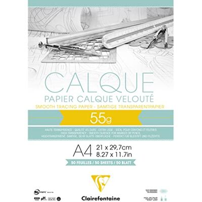 Clairefontaine 975080C Block Transparentpapier (DIN A4, 21 x 29,7 cm, 50 Blatt, 55 g, ideal für technische Zeichnen) transparent Clairefontaine 975080C Block Transparentpapier (DIN A4, 21 x 29,7 cm, 50 Blatt, 55 g, ideal für technische Zeichnen) transparent