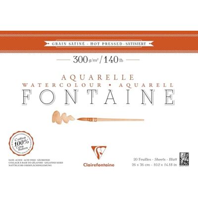 Clairefontaine 96345C Aquarellblock Fontaine Satiné (100% Hadern, feinkörnig, glatt, für Nass- und Trockentechniken geeignet, säurefrei, 300g, 26 x 36 cm, 2o Blatt) weiß Clairefontaine 96345C Aquarellblock Fontaine Satiné (100% Hadern, feinkörnig, glatt, für Nass- und Trockentechniken geeignet, säurefrei, 300g, 26 x 36 cm, 2o Blatt) weiß