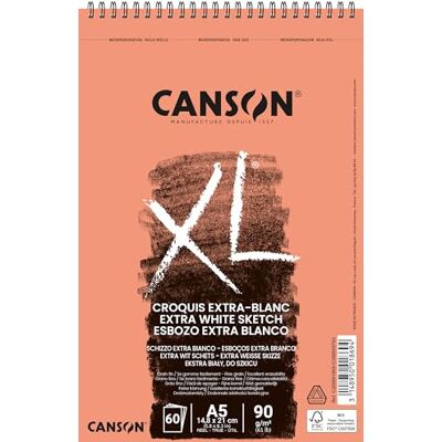 Canson 200001869 XL Extra Blanc Block fein 90 g/qm, 50 Blatt pro Block "Spirale an der kurzen Seite", 148 x 217 mm, Canson 200001869 XL Extra Blanc Block fein 90 g/qm, 50 Blatt pro Block "Spirale an der kurzen Seite", 148 x 217 mm,