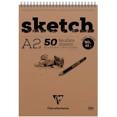Clairefontaine 96601C skicák s dvojitou spirálou Sketchový papír, DIN A2, 42 x 59 cm, 50 listů, balení 90 g, bílý Clairefontaine 96601C skicák s dvojitou spirálou Sketchový papír, DIN A2, 42 x 59 cm, 50 listů, balení 90 g, bílý