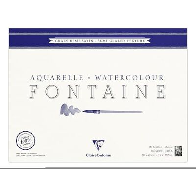 Clairefontaine 96407C Aquarellblock Fontaine (4-seitig verleimt, halbsatiniert, 100% Hadern, glatt, für präzise Arbeiten und Ausarbeitungen, ideal für Nasstechniken, 30 x 40 cm, 25 Blatt, 300g) weiß Clairefontaine 96407C Aquarellblock Fontaine (4-seitig verleimt, halbsatiniert, 100% Hadern, glatt, für präzise Arbeiten und Ausarbeitungen, ideal für Nasstechniken, 30 x 40 cm, 25 Blatt, 300g) weiß