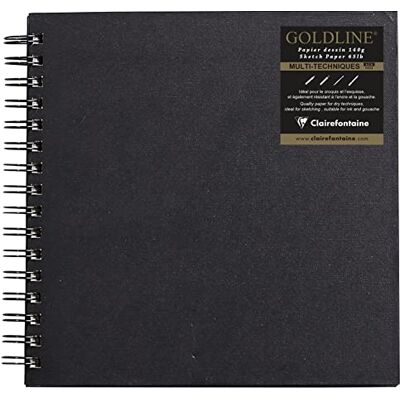 Clairefontaine Ref. 34238C – Goldline blok s drátovým spojením (64 bílých listů) – velikost 20 x 20 cm, papír 140 g/m², čtvercové rozložení – černá vazba – vhodné pro suché techniky Clairefontaine Ref. 34238C – Goldline blok s drátovým spojením (64 bílých listů) – velikost 20 x 20 cm, papír 140 g/m², čtvercové rozložení – černá vazba – vhodné pro suché techniky