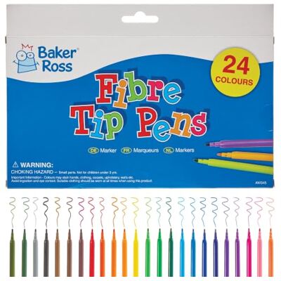 Baker Ross AW345 velké balení fixy s jemnou špičkou (24 kusů) – nepostradatelné v bedně pro kutily pro děti k malování a tvoření Baker Ross AW345 velké balení fixy s jemnou špičkou (24 kusů) – nepostradatelné v bedně pro kutily pro děti k malování a tvoření