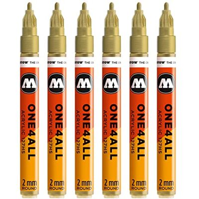Molotow One4All 127HS akrylový popisovač (2,0 mm tloušťka linky, vysoce krycí a permanentní, odolný proti UV záření, pro téměř všechny podklady) 6 kusů barvy 228 metalická zlatá Molotow One4All 127HS akrylový popisovač (2,0 mm tloušťka linky, vysoce krycí a permanentní, odolný proti UV záření, pro téměř všechny podklady) 6 kusů barvy 228 metalická zlatá