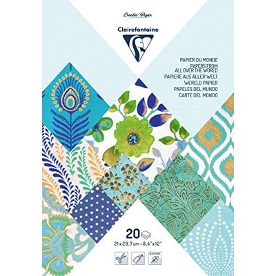 Clairefontaine 95095C Block verleimt mit 20 Bögen Papier aus aller Welt (21 x 29,7 cm, geeignet für Scrapbooking) 1 Pack blau Clairefontaine 95095C Block verleimt mit 20 Bögen Papier aus aller Welt (21 x 29,7 cm, geeignet für Scrapbooking) 1 Pack blau