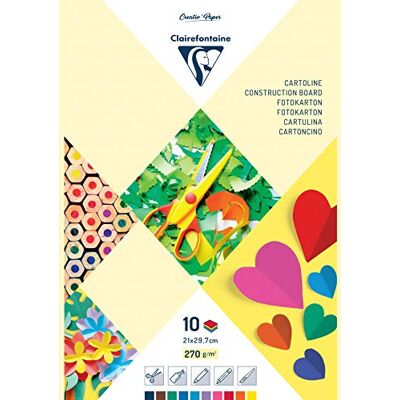 Clairefontaine 97344C blok s 10 listy barevného fotokartonu, ideální pro kutilské projekty a DIY, DIN A4 21 x 29,7 cm, 270 g barevně tříděné, 1 kus Clairefontaine 97344C blok s 10 listy barevného fotokartonu, ideální pro kutilské projekty a DIY, DIN A4 21 x 29,7 cm, 270 g barevně tříděné, 1 kus
