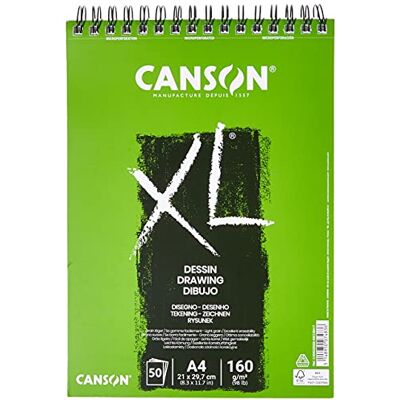 Canson XL kreslicí papír, lehká zrnitost, 160 g/m², na krátké straně spirálově vázaný blok, DIN A4 21 x 29,7 cm, bílý, 50 listů Canson XL kreslicí papír, lehká zrnitost, 160 g/m², na krátké straně spirálově vázaný blok, DIN A4 21 x 29,7 cm, bílý, 50 listů