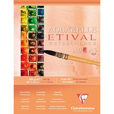 Clairefontaine 96306C Etival Matt Aquarellpapier Block (kopfseitig geleimt, 10 Blatt, DIN A3, 29,7 x 42 cm, feinkörnig, 100% Zellulose, 300 g) weiß Clairefontaine 96306C Etival Matt Aquarellpapier Block (kopfseitig geleimt, 10 Blatt, DIN A3, 29,7 x 42 cm, feinkörnig, 100% Zellulose, 300 g) weiß