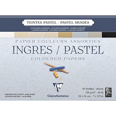 Clairefontaine 96486C kreslicí blok Ingres (lepený, 25 listů, 130 g, zrnitý, 18 x 24 cm, ideální pro suchou techniku) 8 pastelových barev Clairefontaine 96486C kreslicí blok Ingres (lepený, 25 listů, 130 g, zrnitý, 18 x 24 cm, ideální pro suchou techniku) 8 pastelových barev