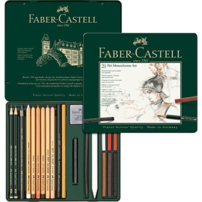Faber-Castell 112976 Pitt Monochromatická sada v kovovém pouzdře, střední, 21dílná Faber-Castell 112976 Pitt Monochromatická sada v kovovém pouzdře, střední, 21dílná