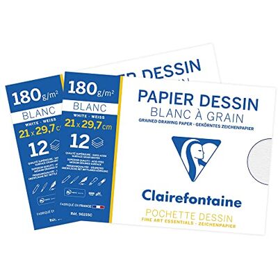 Clairefontaine 196155AMZC Set mit 2 Packungen Zeichenpapier 180g, insgesamt 30 Blatt, DIN A4, ideal für technische Zeichnen1 Set, Weiß Clairefontaine 196155AMZC Set mit 2 Packungen Zeichenpapier 180g, insgesamt 30 Blatt, DIN A4, ideal für technische Zeichnen1 Set, Weiß