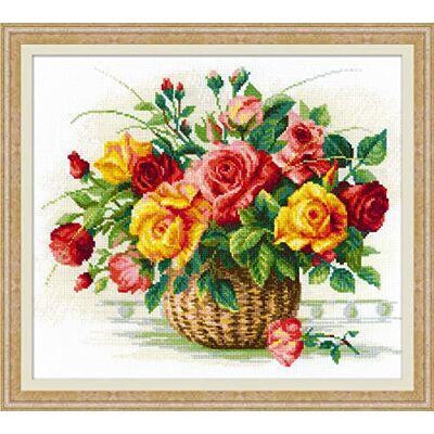 Riolis Stickbild-Set Kreuzstich Korb mit Rosen, Zählmuster Riolis Stickbild-Set Kreuzstich Korb mit Rosen, Zählmuster