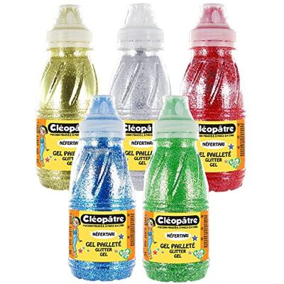 Cléopâtre – GP250X5A – sada třpytivých gelů, průhledný gel s barevnými třpytkami, 5 x 250 ml Cléopâtre – GP250X5A – sada třpytivých gelů, průhledný gel s barevnými třpytkami, 5 x 250 ml