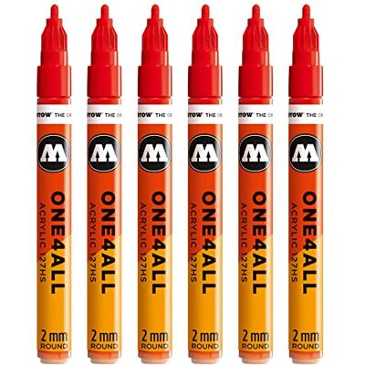 Molotow One4All 127HS akrylový popisovač (2,0 mm tloušťka linky, vysoce krycí a permanentní, odolný proti UV záření, pro téměř všechny podklady) 6 kusů barvy 013 dopravní červená Molotow One4All 127HS akrylový popisovač (2,0 mm tloušťka linky, vysoce krycí a permanentní, odolný proti UV záření, pro téměř všechny podklady) 6 kusů barvy 013 dopravní červená