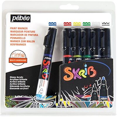 PEBEO Pébéo 371103 Set skrib Paint 6 Marker Acryl Malerei Mehrfarbig 18,3 x 2,1 x 18,1 cm PEBEO Pébéo 371103 Set skrib Paint 6 Marker Acryl Malerei Mehrfarbig 18,3 x 2,1 x 18,1 cm