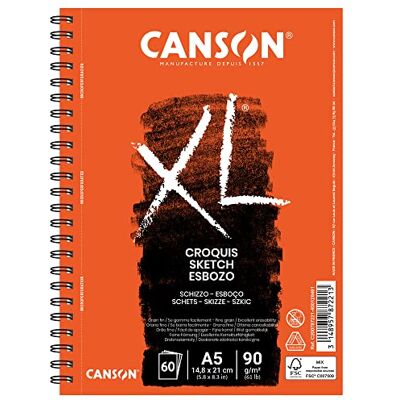Canson 200787221 XL skicovací bloky, lehce zrnité, 90 g/m², 60 listů na blok "Spirála na dlouhé straně", 148 x 210 mm, krémová Canson 200787221 XL skicovací bloky, lehce zrnité, 90 g/m², 60 listů na blok "Spirála na dlouhé straně", 148 x 210 mm, krémová