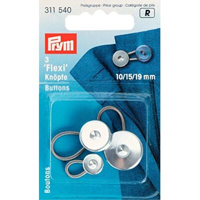 Prym 311540 Flexi-tlačítka s poutkem 10 + 15 + 19 mm, stříbrná Prym 311540 Flexi-tlačítka s poutkem 10 + 15 + 19 mm, stříbrná
