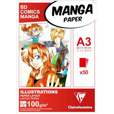 Clairefontaine 94043C layoutblock (pro komiksy Manga, ideální pro ilustrace a multitechniky, DIN A3, 29,7 x 42 cm, 50 listů, 100 g, vhodné pro zvýrazňovač s alkoholem) bílý Clairefontaine 94043C layoutblock (pro komiksy Manga, ideální pro ilustrace a multitechniky, DIN A3, 29,7 x 42 cm, 50 listů, 100 g, vhodné pro zvýrazňovač s alkoholem) bílý