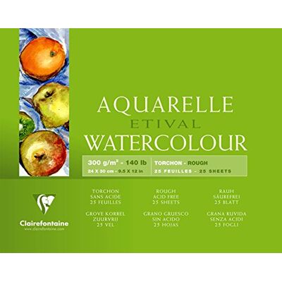 Clairefontaine 96461C Malblock, 4-seitig verleimt Aquarellpapier Grobkorn Torchon, Etival/Zellulose, 24 x 30 cm, 25 Blatt, 300 g Packung, weiß Clairefontaine 96461C Malblock, 4-seitig verleimt Aquarellpapier Grobkorn Torchon, Etival/Zellulose, 24 x 30 cm, 25 Blatt, 300 g Packung, weiß