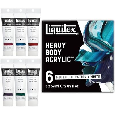 Liquitex 3699356 Professional Heavy Body akrylová barva v umělecké kvalitě s vynikající stálostí na světle v máslové konzistenci, sada barev – 6 barev v 59 ml tlumených tónů a bílá Liquitex 3699356 Professional Heavy Body akrylová barva v umělecké kvalitě s vynikající stálostí na světle v máslové konzistenci, sada barev – 6 barev v 59 ml tlumených tónů a bílá