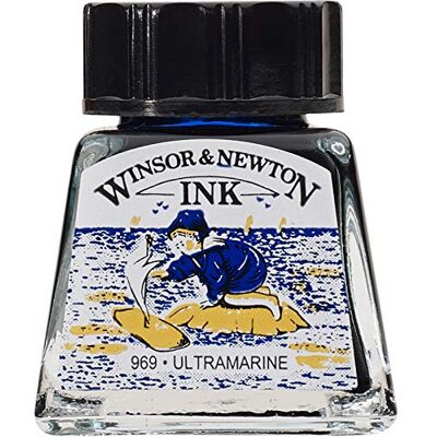 Winsor & Newton 1005660 Drawing Inks – kreslicí tuš pro kaligrafy, ilustrátory, grafiky, umělce – voděodolné barvy, vynikající průhlednost, láhev 14 ml – ultramarínová Winsor & Newton 1005660 Drawing Inks – kreslicí tuš pro kaligrafy, ilustrátory, grafiky, umělce – voděodolné barvy, vynikající průhlednost, láhev 14 ml – ultramarínová