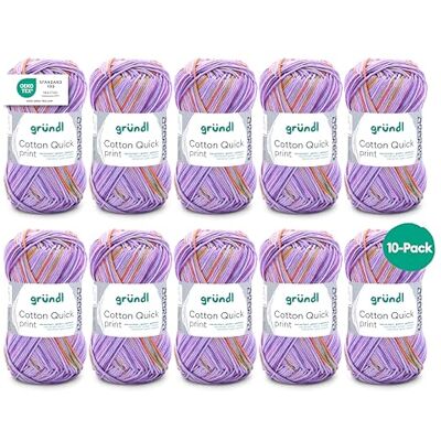 Gründl Vlna Cotton Quick print pletací příze 10 klubíček 50 g, fialová-zelená-oranžová Gründl Vlna Cotton Quick print pletací příze 10 klubíček 50 g, fialová-zelená-oranžová