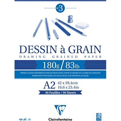 Clairefontaine 96620C kreslicí blok na hlavě lepený design a zrnitost, DIN A2, 42 x 59 cm, 30 listů, 180 g, bílý Clairefontaine 96620C kreslicí blok na hlavě lepený design a zrnitost, DIN A2, 42 x 59 cm, 30 listů, 180 g, bílý