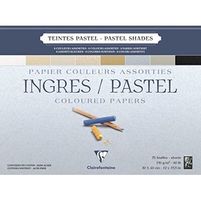 Clairefontaine 96488C kreslicí blok Ingres (lepený, 25 listů, 130 g, zrnitý, 30 x 40 cm, ideální pro suchou techniku) 8 pastelových barev Clairefontaine 96488C kreslicí blok Ingres (lepený, 25 listů, 130 g, zrnitý, 30 x 40 cm, ideální pro suchou techniku) 8 pastelových barev