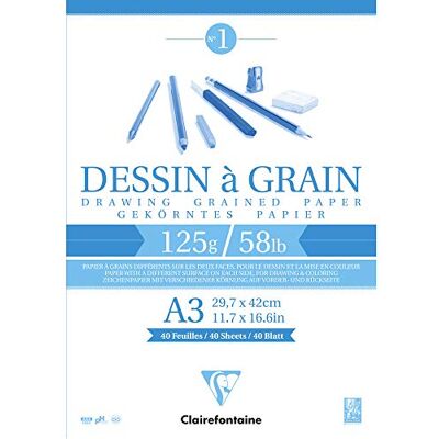 Clairefontaine 96682C kreslicí blok na straně hlavy lepený Dessin a Grain, DIN A3, 29,7 x 42 cm, 40 listů, 125 g, bílý Clairefontaine 96682C kreslicí blok na straně hlavy lepený Dessin a Grain, DIN A3, 29,7 x 42 cm, 40 listů, 125 g, bílý