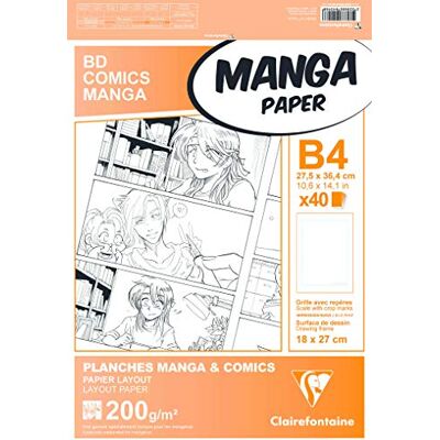 Clairefontaine 94046C Manga pouzdro BD/Comic (DIN B4, 27,5 x 37,4 cm, 40 listů, 200 g, vhodné pro značkovač s alkoholem, s jednoduchým mřížkou) bílé Clairefontaine 94046C Manga pouzdro BD/Comic (DIN B4, 27,5 x 37,4 cm, 40 listů, 200 g, vhodné pro značkovač s alkoholem, s jednoduchým mřížkou) bílé