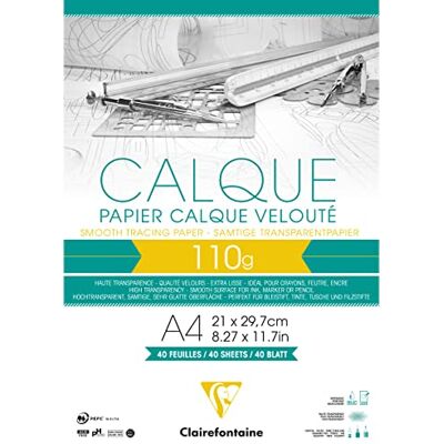 Clairefontaine 975106C Block Transparentpapier (DIN A4, 21 x 29,7 cm, 40 Blatt, 110 g, ideal für technische Zeichnen) transparent Clairefontaine 975106C Block Transparentpapier (DIN A4, 21 x 29,7 cm, 40 Blatt, 110 g, ideal für technische Zeichnen) transparent