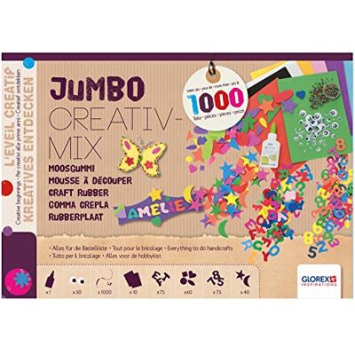 GLOREX 6 2245 030 – Jumbo Moosguma, kreativní mix, se skládá z 1000 dílů, s destičkami z mechové pryže, písmeny a číslicemi, lisovacími díly, díly pro kutily, atd. pro kreativní tvoření GLOREX 6 2245 030 – Jumbo Moosguma, kreativní mix, se skládá z 1000 dílů, s destičkami z mechové pryže, písmeny a číslicemi, lisovacími díly, díly pro kutily, atd. pro kreativní tvoření